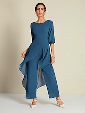 お買い得  Jumpsuits-レディース シフォン イレギュラーヘム ウェディングゲスト ワイドレッグ ジャンプスーツ モダン トレンディ 美しいシルエット 多用途