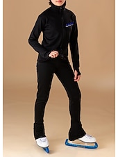 abordables Roupa de Treino de Patinação Artística-Figure Skating Fleece Jacket Figure Skating Pants Figure Skating Jacket with Pants Women's Girls' Ice Skating Jacket Tights Outfits Black Dusty Rose Light Purple Patchwork Thumbhole Spandex Stretchy