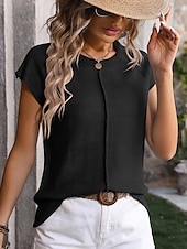 cheap Plain Tops-Women&#039;s T Shirt Dressy Tops Plain Casual Short Sleeve Crew Neck Regular Tops Vacation Daily Black White Blue Summer