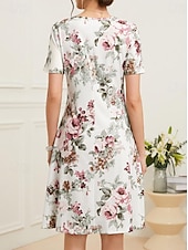 preiswerte Blumenkleid-Damen Elegantes Partykleid Abendkleid Midi Kleid Rundhals Kurzarm Shift Kleid A-Linien Kleid Sommerkleid Alltag Lockere Passform Floral Grün Beige Sommer