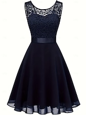 cheap Cocktail Dress-Women&#039;s Lace Dress Midi Dress Lace Wedding Party Elegant Formal Crew Neck Black White Dark Red Color
