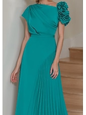 levne Šaty pro svatební hosty-Šaty pro svatební hosty A-line elegantní šaty formální svatební host ankle-length krátké rukávy výstřih do V strečový krepu s plisováním 2025