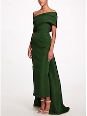 ieftine verde-Rochie de seară tip sheath Rochie elegantă de plajă nuntă Formală Bal Lungime până la podea Fără mâneci Unul umăr Taffeta Fără spate cu fundiță(țe) Rochie de mascaradă cu bretele