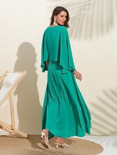 economico Abiti per le feste-abito lungo in chiffon per feste/invitati a matrimoni da donna, verde, scollo a V, maniche a dolman, design a mantello, per stupire 2024