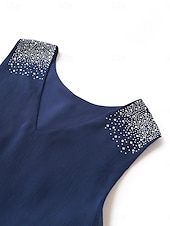 cheap Work Dresses-Women&#039;s Wedding Guest Cocktail Dress Chiffon Tiered Plain Layered Sequin Elegant  Mini Dress V Neck Sleeveless Navy Blue Green Summer