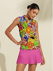 cheap Women&#039;s Golf Clothing-Women&#039;s Golf Polo Shirt Yellow Sleeveless Sun Protection Top Floral Ladies Golf Attire Clothes Outfits Wear Apparel