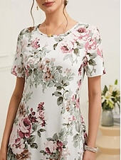preiswerte Blumenkleid-Damen Elegantes Partykleid Abendkleid Midi Kleid Rundhals Kurzarm Shift Kleid A-Linien Kleid Sommerkleid Alltag Lockere Passform Floral Grün Beige Sommer