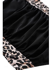baratos Fatos de Banho 1 Peça-Maiô Feminino de Uma Peça Controle de Barriga Decote Canadense Painéis com Estampa de Leopardos Costas Nadador Ruchado Moda de Verão Praia Secagem Rápida Tecido Stretch Tamanho Completo Maiô Preto