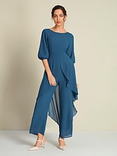 お買い得  Jumpsuits-レディース シフォン イレギュラーヘム ウェディングゲスト ワイドレッグ ジャンプスーツ モダン トレンディ 美しいシルエット 多用途