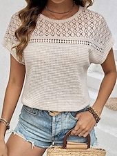 economico Top in Pizzo-Top in pizzo bianco elegante da donna con occhiello blusa elegante casual semplice regolare maniche corte girocollo pizzo regolare quotidiano romantico top petite estivi per le vacanze nero verde