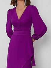 voordelige Bruiloftsgastjurken-A-Lijn Bruiloftsgasten Jurken Elegante Jurk Formeel Zwart-Tiek Vloerlengte Lange Mouw V-hals Chiffon Rugloos met Krys-Kruis