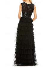 abordables Robes pour invitées de mariage-Robe Invitée de Mariage A-Ligne Élégante Robe Formelle Soirée Fête Longueur Maxi Sans Manches Col Bijou Automne Invitée de Mariage Tulle avec Frange 2025