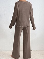 voordelige Nachtkleding voor dames-dames pyjama sets pure kleur mode comfort thuis dagelijks bed brei ademend v draad lange mouwen broek elastische taille lente herfst zwart kameel thuis outfits