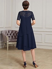 abordables Longueur du thé-Robe mère de la mariée A-Line élégante formelle à col bijou longueur thé en chiffon à courte manche avec dentelle taille sur mesure gratuite