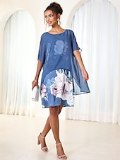 levne Party šaty-Dámské Midi šaty Tankové šaty Elegantní Formální Párty Svatební host Koktejlový večírek Běžný Květinový Bez rukávů Tričkový Vodní modrá Fuchsiová Léto