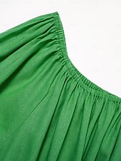 billige uformell kjole-kvinners maxikjole i bomull fritidsklær feriekjole grønn løs passform off-shoulder puffermer en linje sommerkjole