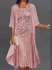 cheap Dress Sets-Women&#039;s Dress Set Chiffon Dress Formal Geometric Print Long Dress Maxi Dress Half Sleeve Crew Neck Party Wedding Guest Pink Blue Green Summer Fall Regular Fit