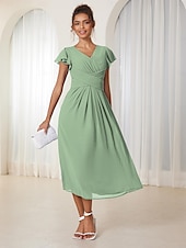 abordables Robe de cocktail-Robe Portefeuille Robe Trapèze Femme Robe mi-longue Ruché A Volants Mariage Soirée Elégant Grande occasion Col V Standard Bleu Vert S M L XL 2XL