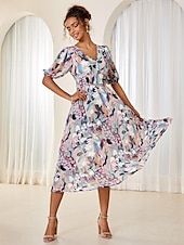preiswerte Kleider für die Ferien-Damen Maxidress A Linie Kleid Brautkleider schlicht Täglich Lockere Passform Ditsy Blumig Kurzarm V Ausschnitt Colourful Sommer