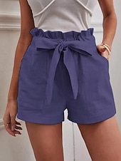 preiswerte Shorts aus Baumwollleinen-Damen Shorts aus Baumwollleinen Shorts Mode Kurz Einfach Seitentaschen Atmungsaktivität Bequem Unelastisch Alltagstauglich Weiß Rote Marinenblau Khaki Sommer Normale Passform