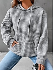 abordables Sweatshirts et Hoodies Texturés-sweat à capuche pour femme pull décontracté texturé uni vêtements de tous les jours poche avant à capuche manches longues noir blanc rose gris automne&amp;amp; hiver