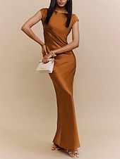 abordables Robes pour invitées de mariage-Robes de mariage invitée fourreau sauge Élégante Robe Formelle Cravate noire Longueur au sol Manches courtes Col bateau Charmeuse Dos nu avec fronces 2025