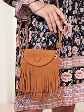 levne Tašky přes rameno-Dámské Crossbody kabelka Taška přes rameno Kbelík Bag Hobo taška PU kůže Denní Dovolená Plážové Třásně Lehká váha Pevná barva Černá Hnědá