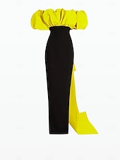 cheap BLACK-Sheath Evening Gown Elegant Dress Formal Sweep / Brush Train Sleeveless Jewel Neck Stretch Crepe with Bow(s) 2025