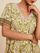 cheap Print Casual Dress-Chiffon Geometric Boho V Neck Short Sleeve Mini Dress