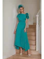 levne Šaty pro svatební hosty-Šaty pro svatební hosty A-line elegantní šaty formální svatební host ankle-length krátké rukávy výstřih do V strečový krepu s plisováním 2025