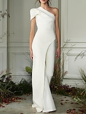 baratos Vestidos para Convidadas de Casamento-Macaquinhos Vestido de Gala Elegante Prom Aniversário Comprimento do Chão Sem Mangas Um Ombro Convidada de Casamento Outono Tecido Elástico com Cor Pura 2025