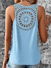 abordables Camisetas y camisolas de mujer-Top de tirantes de mujer blanco rosa azul liso corte en la calle moda diaria V cuello ajuste regular S