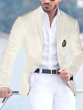 preiswerte Herrenblazer-Herren Abschlußfeier Abendkleidung Blazer Geschäft Formeller Abend Hochzeitsfeier Nur oben Mode Lässig Sommer Frühling &amp; Herbst Polyester Streifen Tasche Lässig / Alltäglich Einreihig Blazer Schwarz