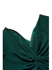 economico Abiti da festa-abito da cocktail per invitati a nozze da donna in chiffon tinta unita con volant intrecciato elegante abito lungo estivo scollo a V svasato manica a 3/4