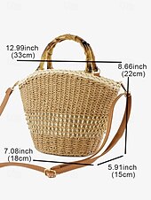 economico Borsette e borse tote-Per donna Borsetta Borsa di paglia Borsa a cupola Paglia Per eventi Spiaggia Viaggi Cerniera Manico in bambù Massima capacità Trasporto multiplo Tinta unica Color Block Marrone chiaro Beige