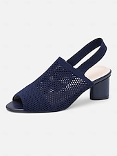 billige Uformelle sandaler-kvinners beige peep toe slingback hæler - stilige strikkede blokkhælsandaler