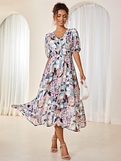 preiswerte Kleider für die Ferien-Damen Maxidress A Linie Kleid Brautkleider schlicht Täglich Lockere Passform Ditsy Blumig Kurzarm V Ausschnitt Colourful Sommer