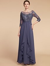 Недорогие Длина пола-ts А-силуэт платье для матери невесты элегантный V-образный вырез длиной до пола шифоновое кружево рукав 3/4 с оборками аппликации 2024 свободный индивидуальный размер