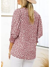 billiga Kvinnors grafiska toppar-damblus dressade toppar ledigt prickigt tryck lanternärm 3/4 lång ärm rund halsringning dagligen svart rosa grön sommar vår höst