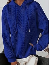 baratos Moletons e Sweatshirts Texturizados-moletom feminino com capuz moletom pulôver casual liso casual com capuz manga comprida preto branco vermelho azul outono&amp;amp; inverno
