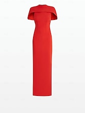 preiswerte ROT-rotes Etui-Abendkleid, elegantes Kleid, formelle Schleppe, ärmellos, Rundhalsausschnitt, Stretch-Crêpe mit Schleife(n), 2025