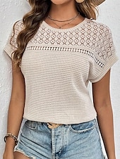 economico Top in Pizzo-Top in pizzo bianco elegante da donna con occhiello blusa elegante casual semplice regolare maniche corte girocollo pizzo regolare quotidiano romantico top petite estivi per le vacanze nero verde