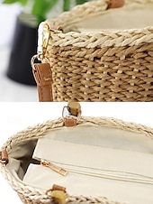 economico Borsette e borse tote-Per donna Borsetta Borsa di paglia Borsa a cupola Paglia Per eventi Spiaggia Viaggi Cerniera Manico in bambù Massima capacità Trasporto multiplo Tinta unica Color Block Marrone chiaro Beige