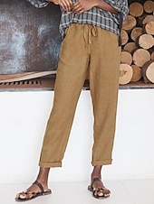 abordables Pantalon droit-Femme short capri Casual Quotidien Longue Plein Cordon Poches latérales Respirabilité Confortable Non Elastique Fin de semaine Noir Kaki Gris Printemps été Standard