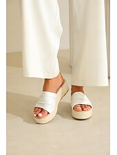 abordables Sandalias de Vacaciones-Mujer Zapatillas Playa de Boho Sandalias con Cuña Alpargata Plataforma Vacaciones Cuero microbiano Negro Blanco