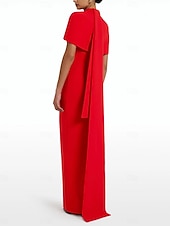 preiswerte ROT-rotes Etui-Abendkleid, elegantes Kleid, formelle Schleppe, ärmellos, Rundhalsausschnitt, Stretch-Crêpe mit Schleife(n), 2025
