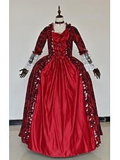 Недорогие Платья-Рококо Викторианский стиль Эпоха возрождения В пол Платья Костюм для вечеринки Маскарад Большие размеры Нормальная Буфф / баллон Вспышка рукава Принцесса Кружева Тюль Винтаж С пышной юбкой