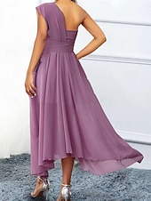 levne Party šaty-Dámské Šifonové šaty Maxi šaty Flitry Nabírané šaty Svatební host Koktejlový večírek Elegantní Formální Jedno rameno Bez rukávů Světle fialová Barva