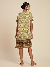 cheap Print Casual Dress-Chiffon Geometric Boho V Neck Short Sleeve Mini Dress