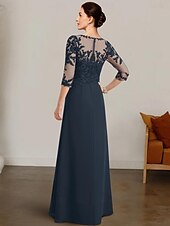 cheap Floor Length-A-Line Mother of the Bride Dress Elegant Bateau Neck Floor Length Chiffon Lace 3/4 Length Sleeve with Lace 2025 free custom size